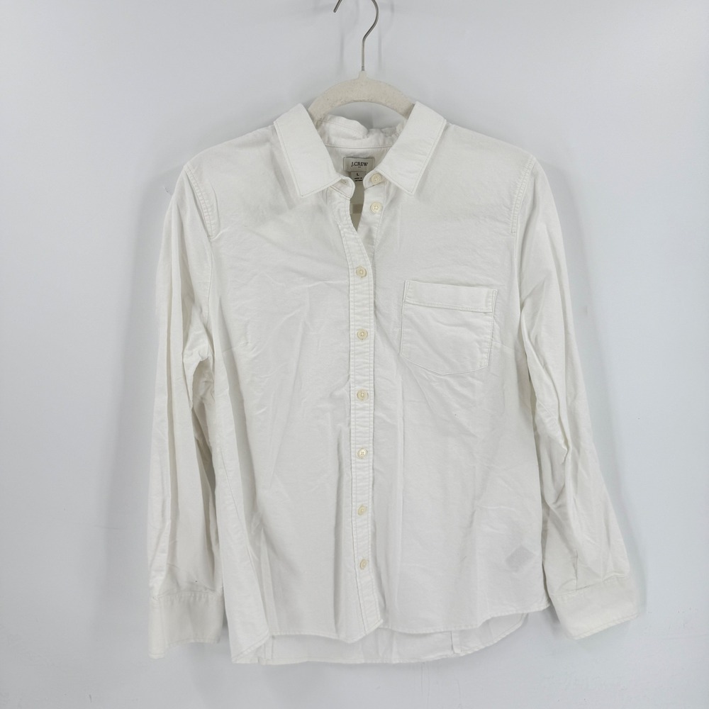 J. Crew Factory Crisp White Button Down Shirt Large Classic Preppy Office Clean